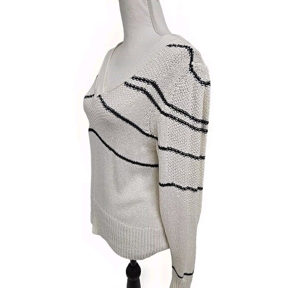 Brochu Walker Sasha Striped V-Neck Knit LS Sweater Cotton Wool Blend Women’s S - Picture 3 of 10